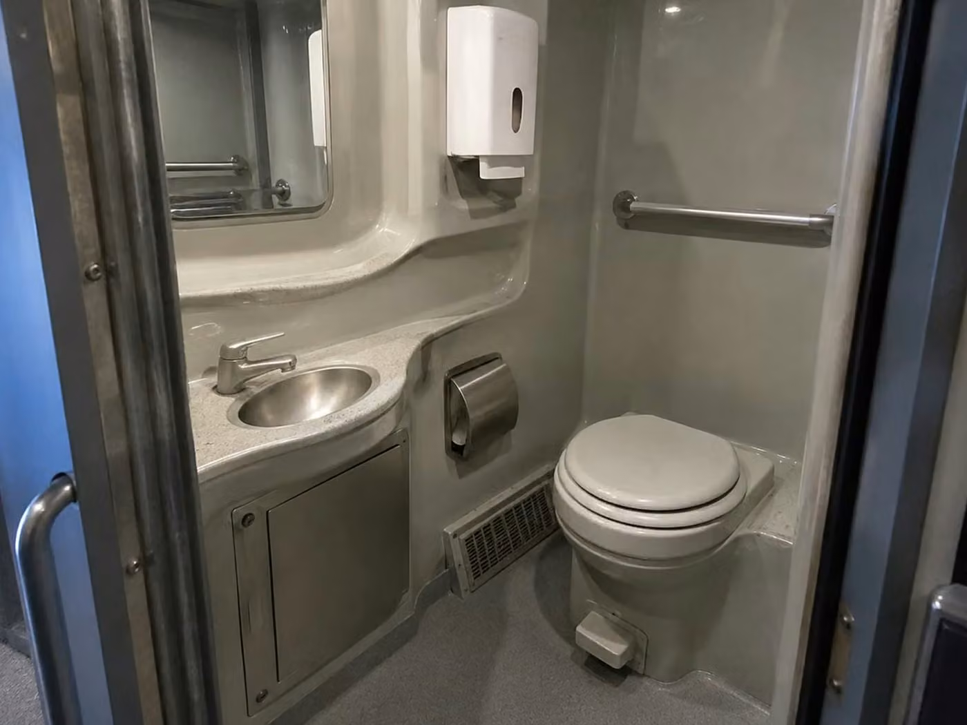 hollister 56 passenger charter bus onboard restroom