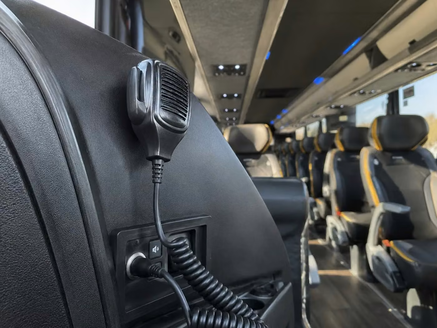 hollister 56 passenger charter bus pa system