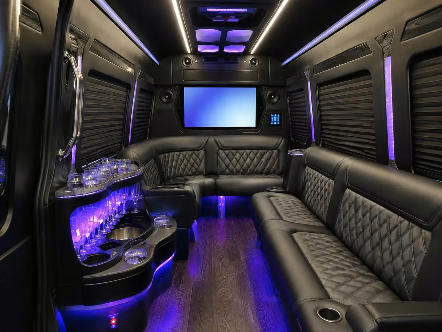 hollister prom party buses with led lighting bluetooth sound and leather seating