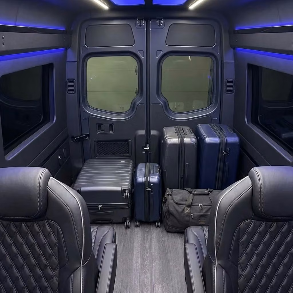 hollister sprinter van rental with driver luggage area
